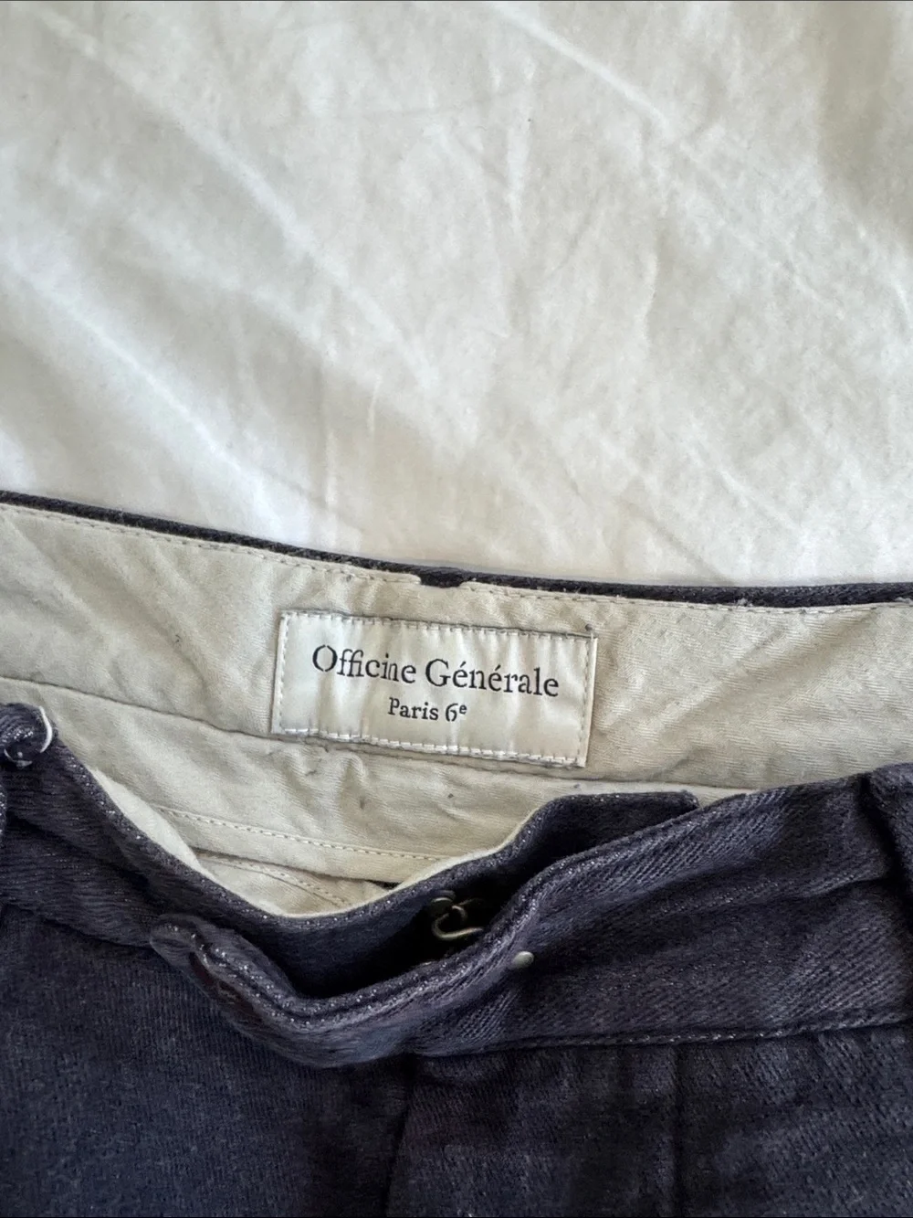 Officine Generale Men's Navy Casual Pants With Hook & Button Fly